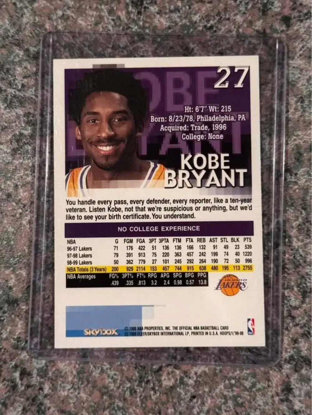 🔥 Kobe Bryant 1999 Hoops Skybox Lakers Card #27 (RARE)